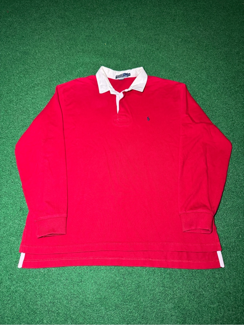Vintage 90s Polo by Ralph Lauren Rugby Collared Shirt, Preppy Red (XL)